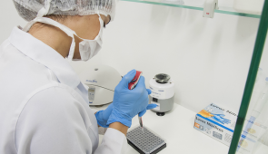 Pesquisadora analisa em laboratório DNA de célula de agricultor que utiliza agrotóxico de forma frequente (Foto: Ribamar Neto/UFC)
